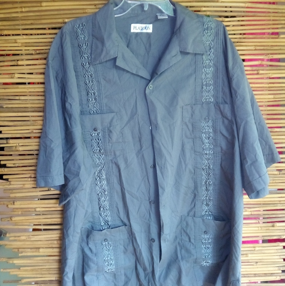 Platoon XXL Mens Grey Pocketed Embroidered Shirt